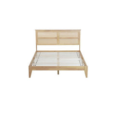 Bellemave® Queen Size Rubber Wooden Platform Bed with Rattan Headboard, Enhanced by Support Feet - Bellemave