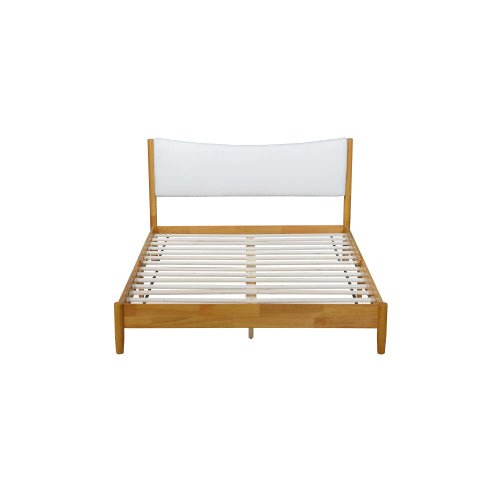 Bellemave® Queen Size Rubber Wooden Platform Bed with Teddy Velvet Cushion Upholstered Headboard, Enhanced by Support Feet - Bellemave