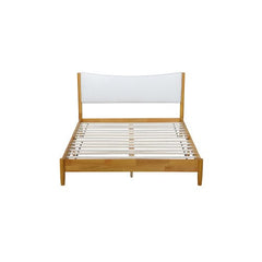 Bellemave® Queen Size Rubber Wooden Platform Bed with Teddy Velvet Cushion Upholstered Headboard, Enhanced by Support Feet - Bellemave