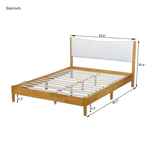 Bellemave® Queen Size Rubber Wooden Platform Bed with Teddy Velvet Cushion Upholstered Headboard, Enhanced by Support Feet - Bellemave