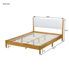 Bellemave® Queen Size Rubber Wooden Platform Bed with Teddy Velvet Cushion Upholstered Headboard, Enhanced by Support Feet - Bellemave