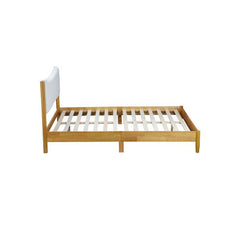 Bellemave® Queen Size Rubber Wooden Platform Bed with Teddy Velvet Cushion Upholstered Headboard, Enhanced by Support Feet - Bellemave