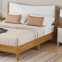 Bellemave® Queen Size Rubber Wooden Platform Bed with Teddy Velvet Cushion Upholstered Headboard, Enhanced by Support Feet - Bellemave