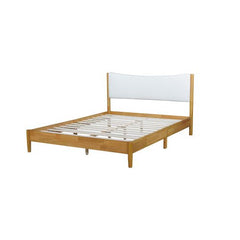 Bellemave® Queen Size Rubber Wooden Platform Bed with Teddy Velvet Cushion Upholstered Headboard, Enhanced by Support Feet - Bellemave