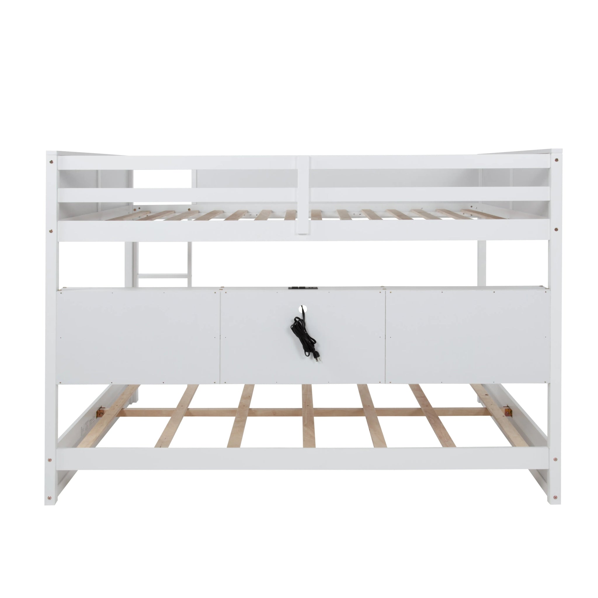 Bellemave® Queen Size Solid Pine Wood Bunk Bed with Built - in Storage Cabinets, Charging Station, Ladder, Safety Guardrails - Bellemave