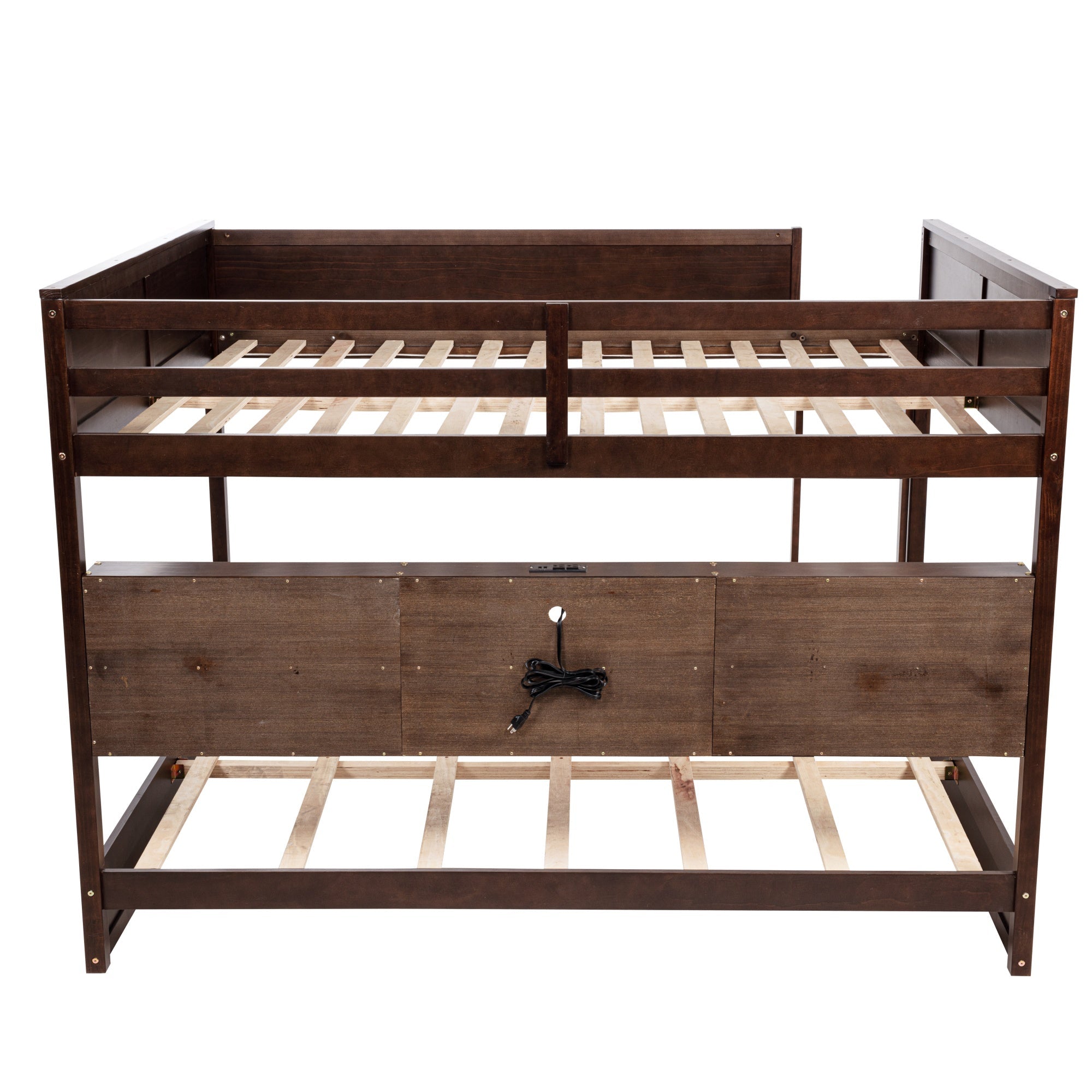 Bellemave® Queen Size Solid Pine Wood Bunk Bed with Built - in Storage Cabinets, Charging Station, Ladder, Safety Guardrails - Bellemave