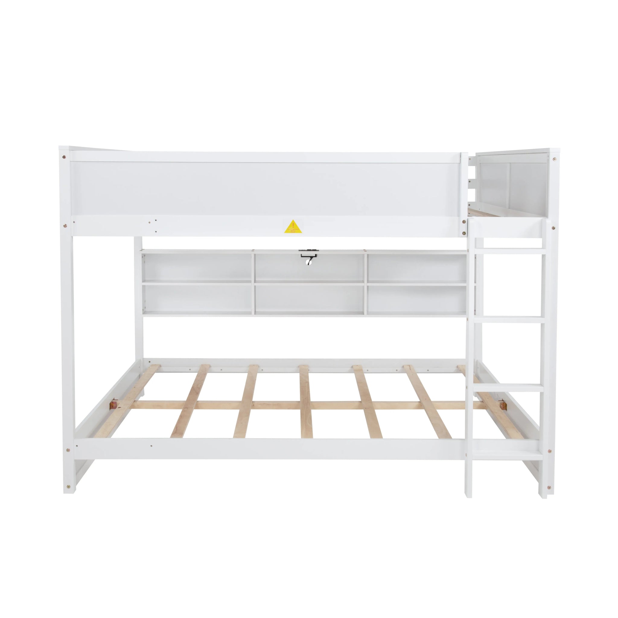 Bellemave® Queen Size Solid Pine Wood Bunk Bed with Built - in Storage Cabinets, Charging Station, Ladder, Safety Guardrails - Bellemave