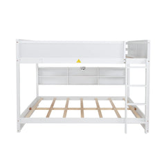 Bellemave® Queen Size Solid Pine Wood Bunk Bed with Built - in Storage Cabinets, Charging Station, Ladder, Safety Guardrails - Bellemave