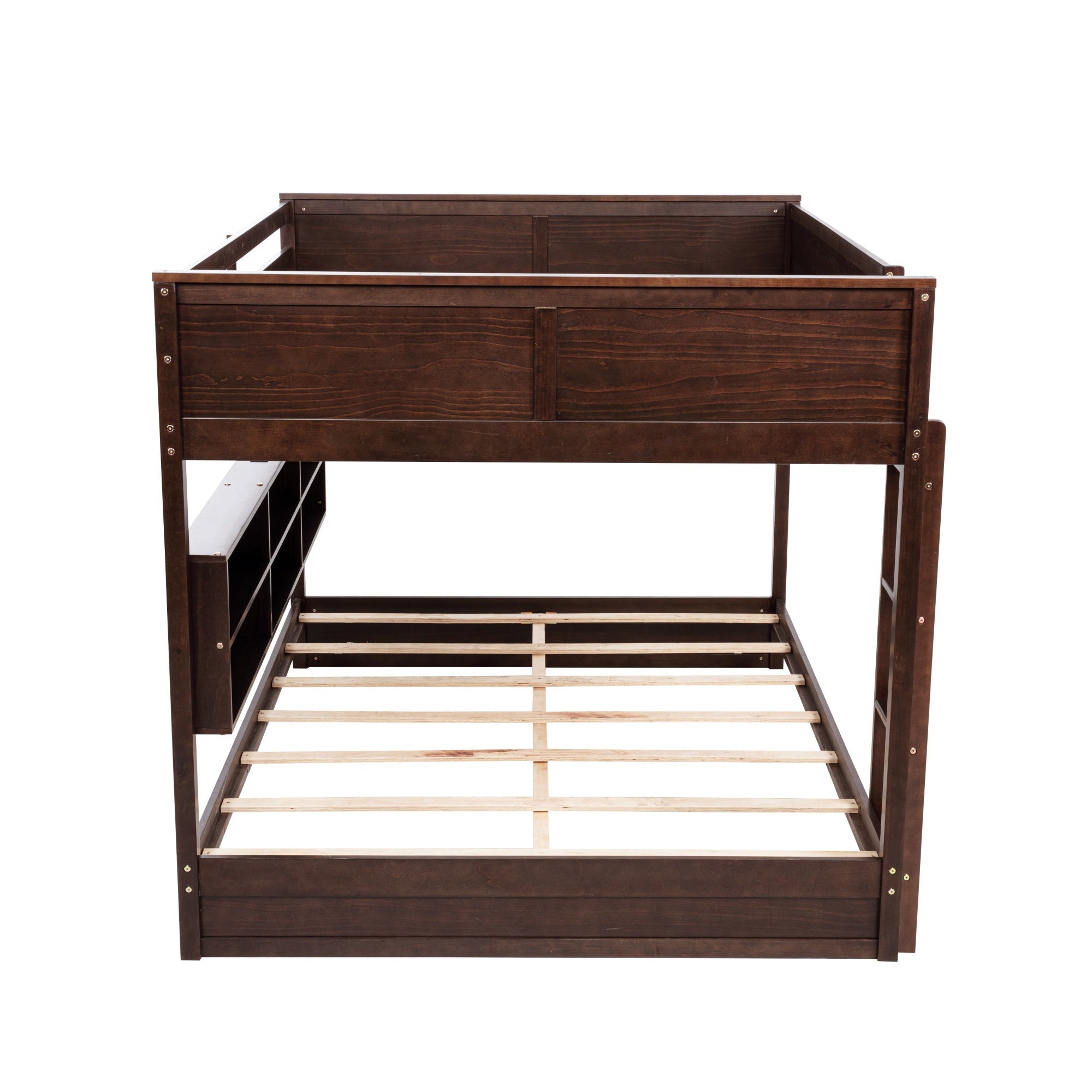 Bellemave® Queen Size Solid Pine Wood Bunk Bed with Built - in Storage Cabinets, Charging Station, Ladder, Safety Guardrails - Bellemave