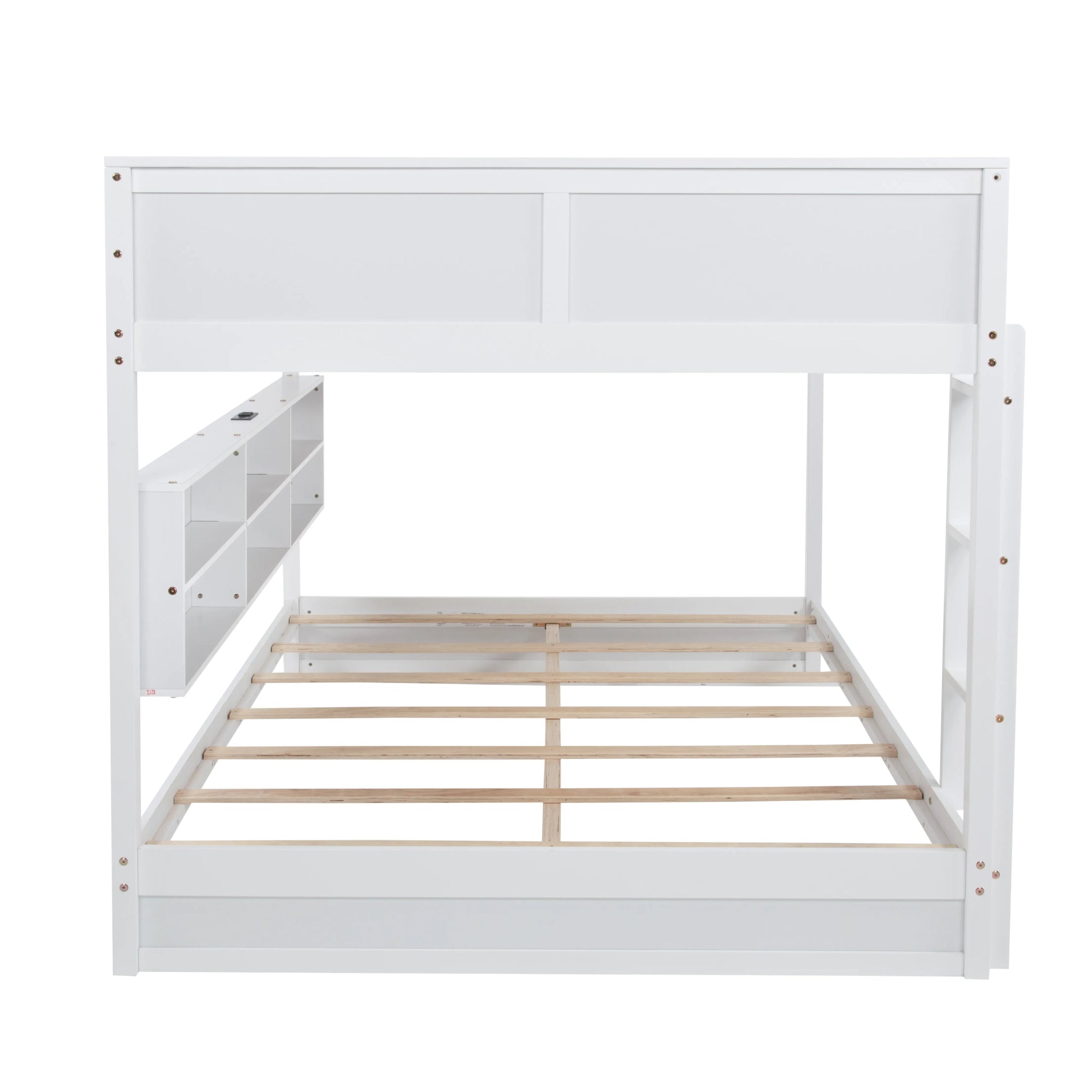 Bellemave® Queen Size Solid Pine Wood Bunk Bed with Built - in Storage Cabinets, Charging Station, Ladder, Safety Guardrails - Bellemave