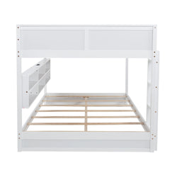 Bellemave® Queen Size Solid Pine Wood Bunk Bed with Built - in Storage Cabinets, Charging Station, Ladder, Safety Guardrails - Bellemave