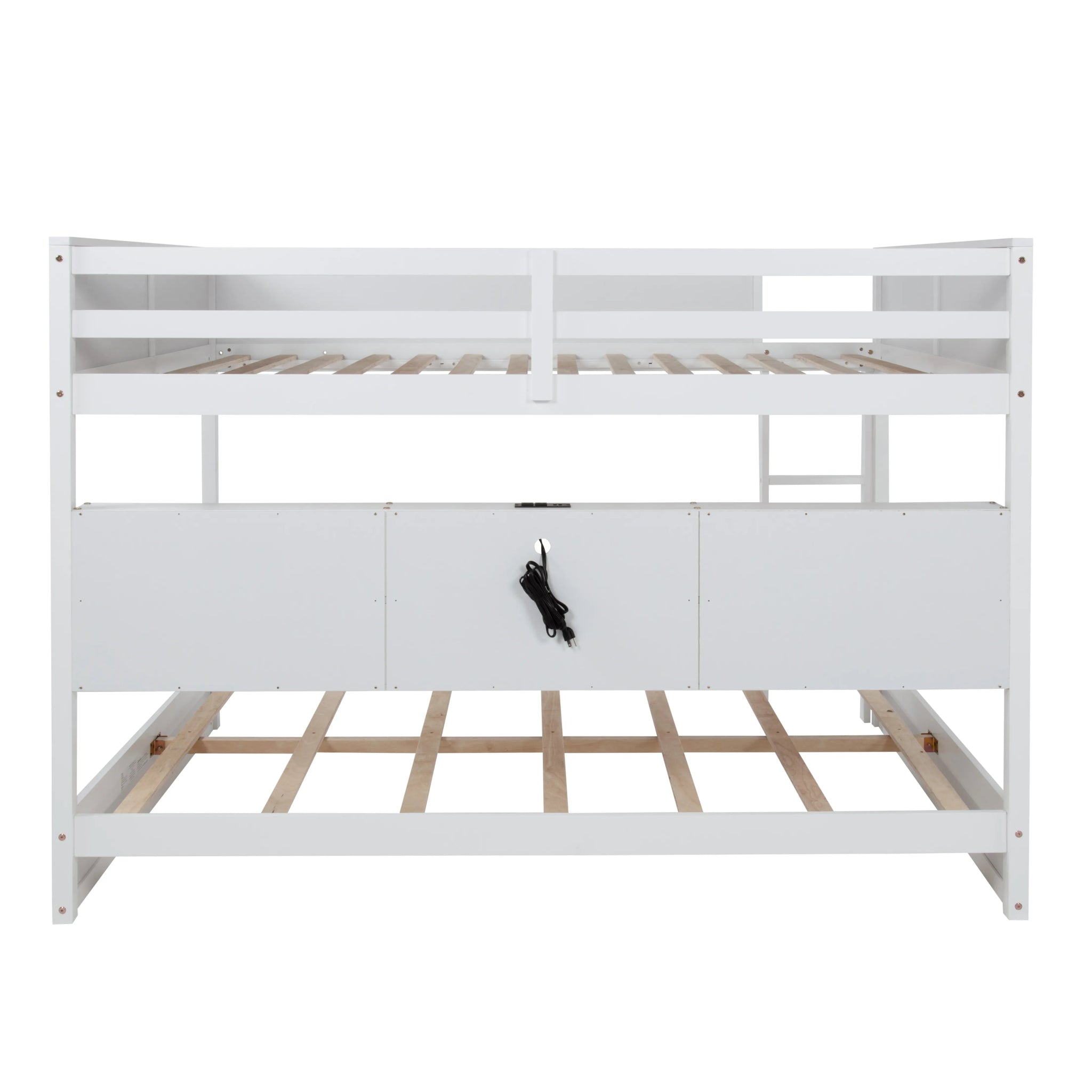 Bellemave® Queen Size Solid Pine Wood Bunk Bed with Built - in Storage Cabinets, Charging Station, Ladder, Safety Guardrails - Bellemave