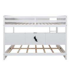 Bellemave® Queen Size Solid Pine Wood Bunk Bed with Built - in Storage Cabinets, Charging Station, Ladder, Safety Guardrails - Bellemave