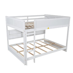 Bellemave® Queen Size Solid Pine Wood Bunk Bed with Built - in Storage Cabinets, Charging Station, Ladder, Safety Guardrails - Bellemave