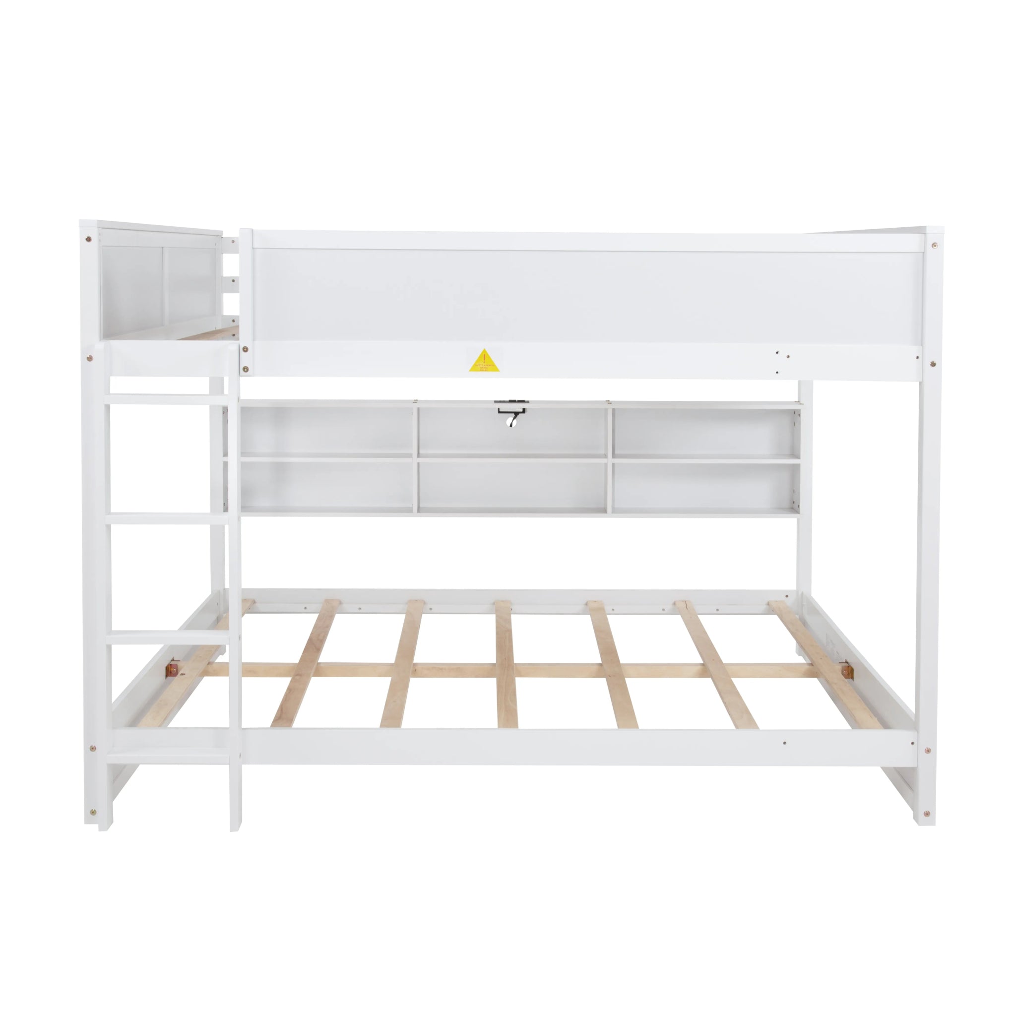 Bellemave® Queen Size Solid Pine Wood Bunk Bed with Built - in Storage Cabinets, Charging Station, Ladder, Safety Guardrails - Bellemave
