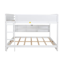 Bellemave® Queen Size Solid Pine Wood Bunk Bed with Built - in Storage Cabinets, Charging Station, Ladder, Safety Guardrails - Bellemave