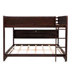Bellemave® Queen Size Solid Pine Wood Bunk Bed with Built - in Storage Cabinets, Charging Station, Ladder, Safety Guardrails - Bellemave