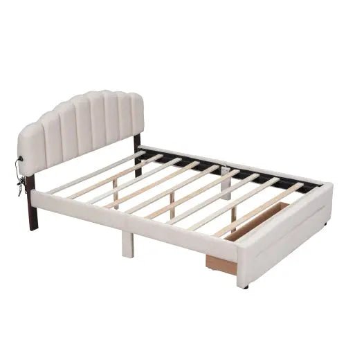 Bellemave® Queen Size Teddy Fleece Upholstered Platform Bed with Drawer - Bellemave