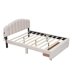 Bellemave® Queen Size Teddy Fleece Upholstered Platform Bed with Drawer - Bellemave