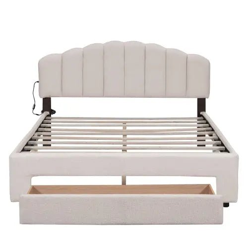 Bellemave® Queen Size Teddy Fleece Upholstered Platform Bed with Drawer - Bellemave