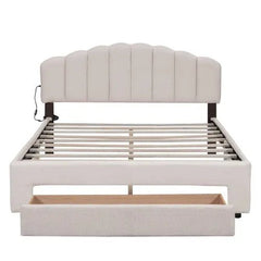 Bellemave® Queen Size Teddy Fleece Upholstered Platform Bed with Drawer - Bellemave