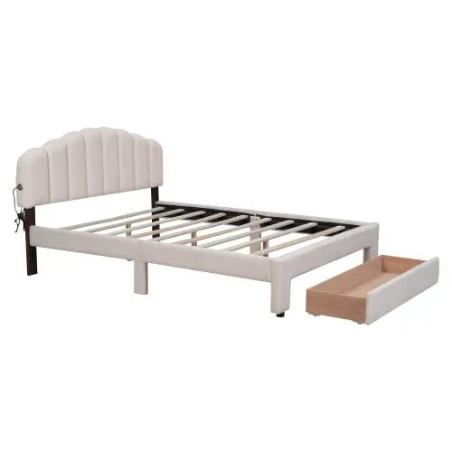 Bellemave® Queen Size Teddy Fleece Upholstered Platform Bed with Drawer - Bellemave