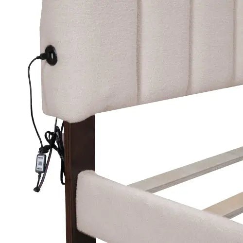 Bellemave® Queen Size Teddy Fleece Upholstered Platform Bed with Drawer - Bellemave