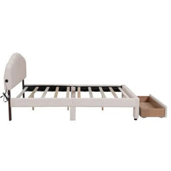 Bellemave® Queen Size Teddy Fleece Upholstered Platform Bed with Drawer - Bellemave