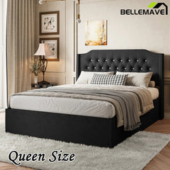 Bellemave® Queen Size Tufted Upholstered Bed, Wingback Headboard with Crystal Button Accents, Under - Bed Storage Space - Bellemave