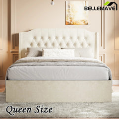 Bellemave® Queen Size Tufted Upholstered Bed, Wingback Headboard with Crystal Button Accents, Under - Bed Storage Space - Bellemave