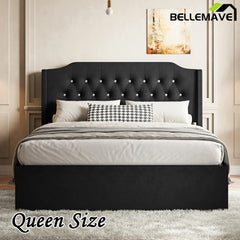 Bellemave® Queen Size Tufted Upholstered Bed, Wingback Headboard with Crystal Button Accents, Under - Bed Storage Space - Bellemave