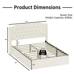 Bellemave® Queen Size Tufted Upholstered Bed, Wingback Headboard with Crystal Button Accents, Under - Bed Storage Space - Bellemave