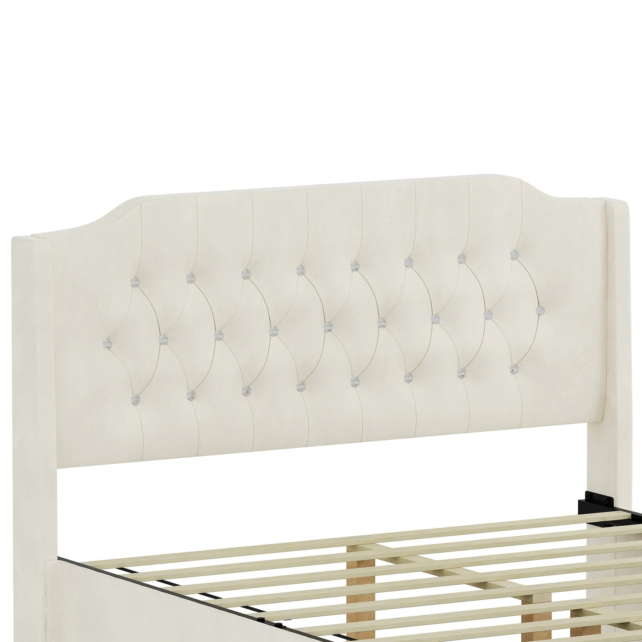 Bellemave® Queen Size Tufted Upholstered Bed, Wingback Headboard with Crystal Button Accents, Under - Bed Storage Space - Bellemave