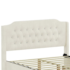 Bellemave® Queen Size Tufted Upholstered Bed, Wingback Headboard with Crystal Button Accents, Under - Bed Storage Space - Bellemave