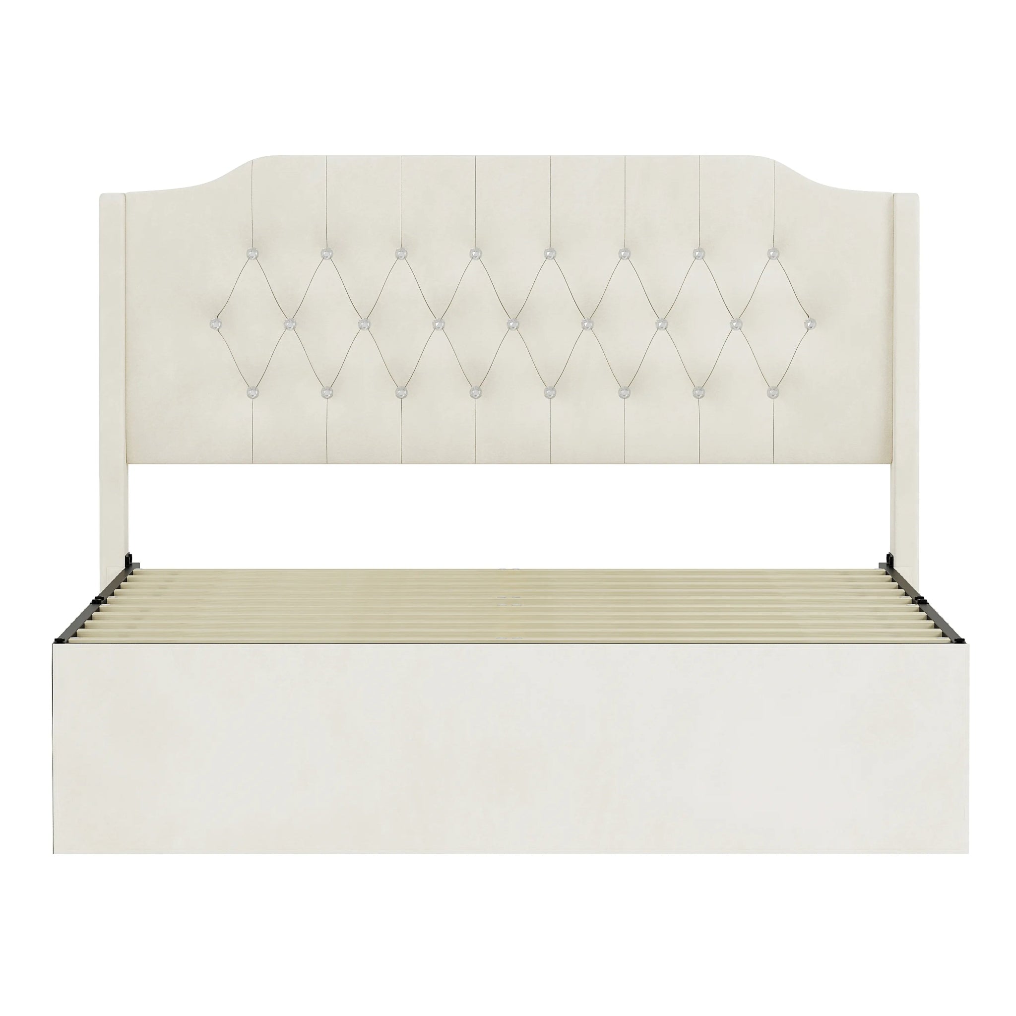 Bellemave® Queen Size Tufted Upholstered Bed, Wingback Headboard with Crystal Button Accents, Under - Bed Storage Space - Bellemave