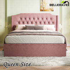 Bellemave® Queen Size Tufted Upholstered Bed, Wingback Headboard with Crystal Button Accents, Under - Bed Storage Space - Bellemave