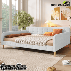 Bellemave Queen Size Upholstered Daybed with 4 Support Legs, Corner Bed, Upholstered Bedframe for Kids,Teens,Adults, Pink (Linen) - Bellemave