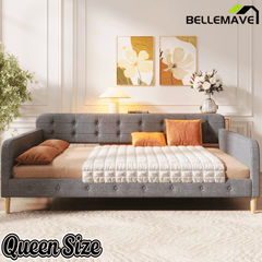 Bellemave Queen Size Upholstered Daybed with 4 Support Legs, Corner Bed, Upholstered Bedframe for Kids,Teens,Adults, Pink (Linen) - Bellemave