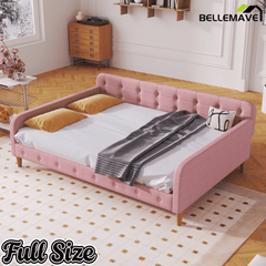 Bellemave Queen Size Upholstered Daybed with 4 Support Legs, Corner Bed, Upholstered Bedframe for Kids,Teens,Adults, Pink (Linen) - Bellemave
