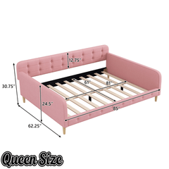 Bellemave Queen Size Upholstered Daybed with 4 Support Legs, Corner Bed, Upholstered Bedframe for Kids,Teens,Adults, Pink (Linen) - Bellemave