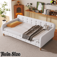 Bellemave Queen Size Upholstered Daybed with 4 Support Legs, Corner Bed, Upholstered Bedframe for Kids,Teens,Adults, Pink (Linen) - Bellemave