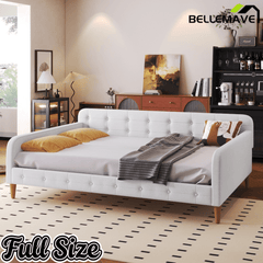 Bellemave Queen Size Upholstered Daybed with 4 Support Legs, Corner Bed, Upholstered Bedframe for Kids,Teens,Adults, Pink (Linen) - Bellemave