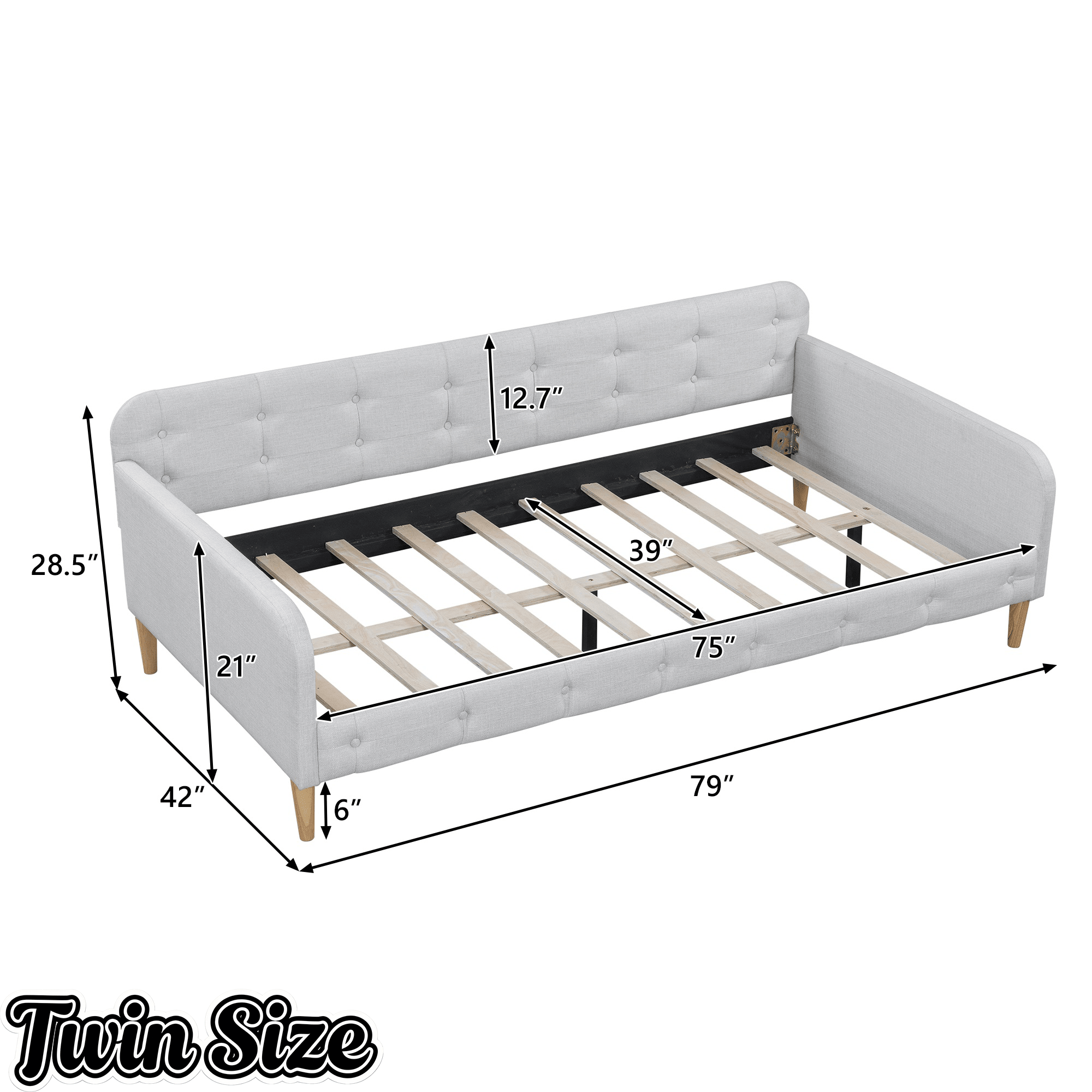 Bellemave Queen Size Upholstered Daybed with 4 Support Legs, Corner Bed, Upholstered Bedframe for Kids,Teens,Adults, Pink (Linen) - Bellemave