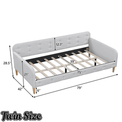 Bellemave Queen Size Upholstered Daybed with 4 Support Legs, Corner Bed, Upholstered Bedframe for Kids,Teens,Adults, Pink (Linen) - Bellemave