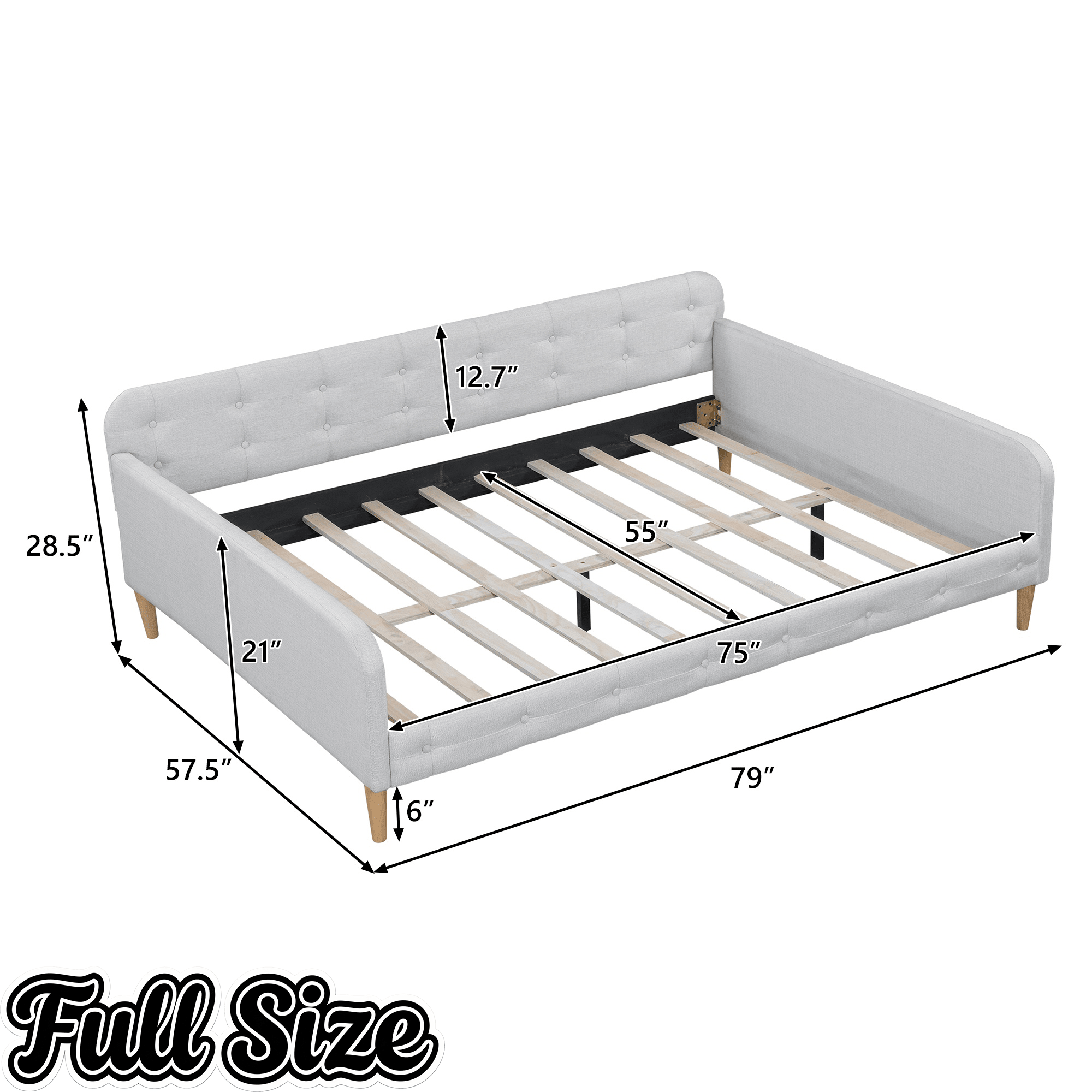 Bellemave Queen Size Upholstered Daybed with 4 Support Legs, Corner Bed, Upholstered Bedframe for Kids,Teens,Adults, Pink (Linen) - Bellemave