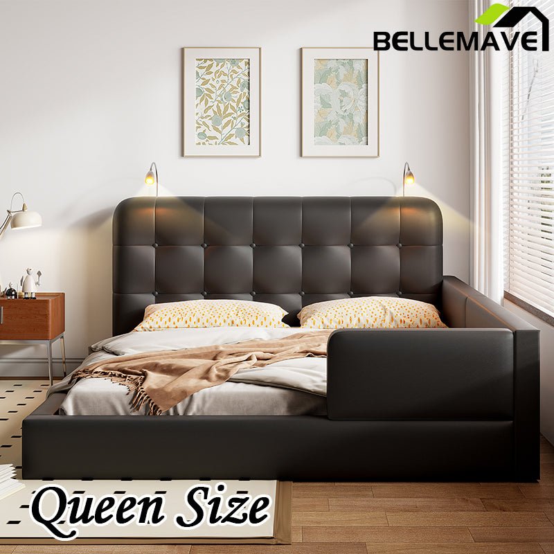 Bellemave® Queen Size Upholstered Platform Bed with 2 Reading Lights - Bellemave