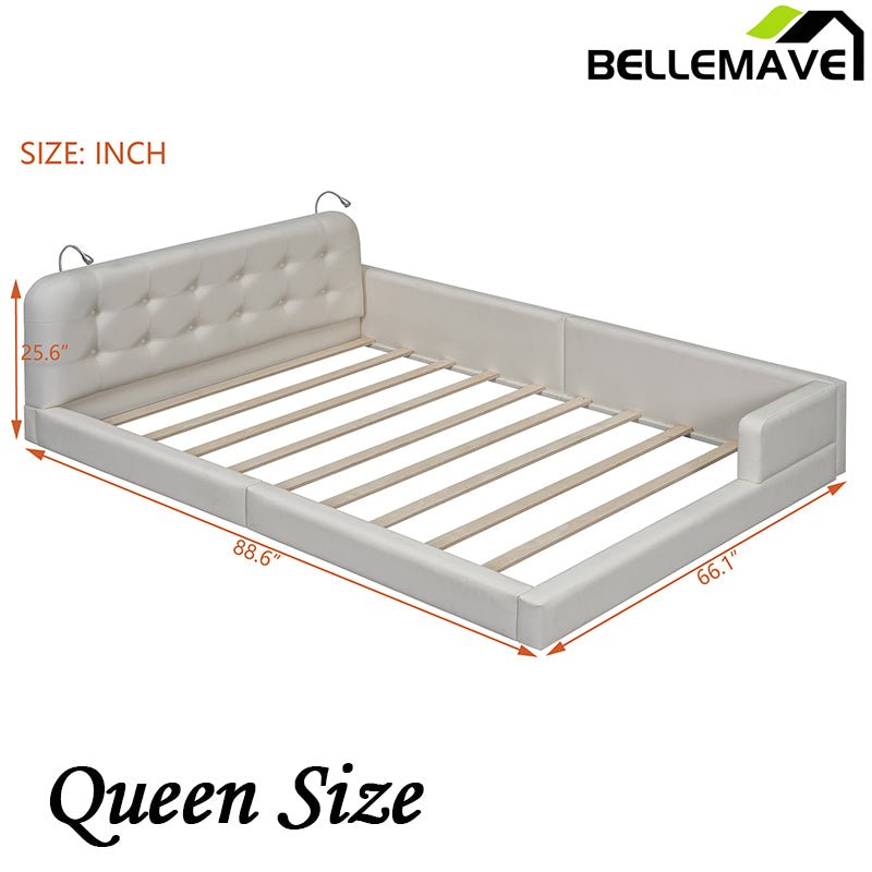 Bellemave® Queen Size Upholstered Platform Bed with 2 Reading Lights - Bellemave