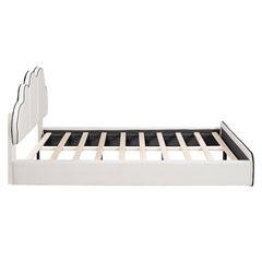 Bellemave® Queen Size Upholstered Platform Bed with Cloud - Shaped Headboard - Bellemave