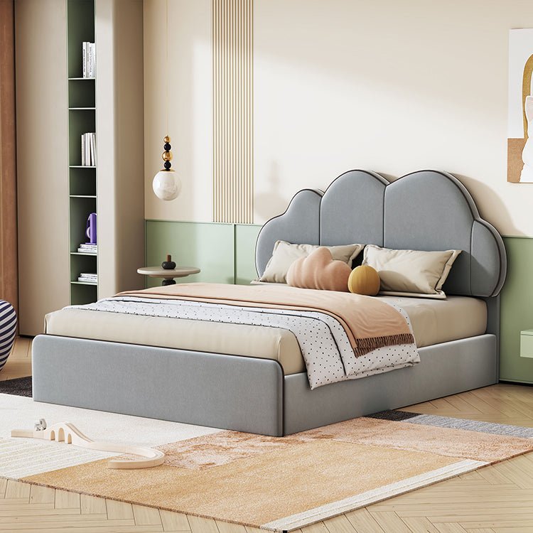 Bellemave® Queen Size Upholstered Platform Bed with Cloud - Shaped Headboard - Bellemave