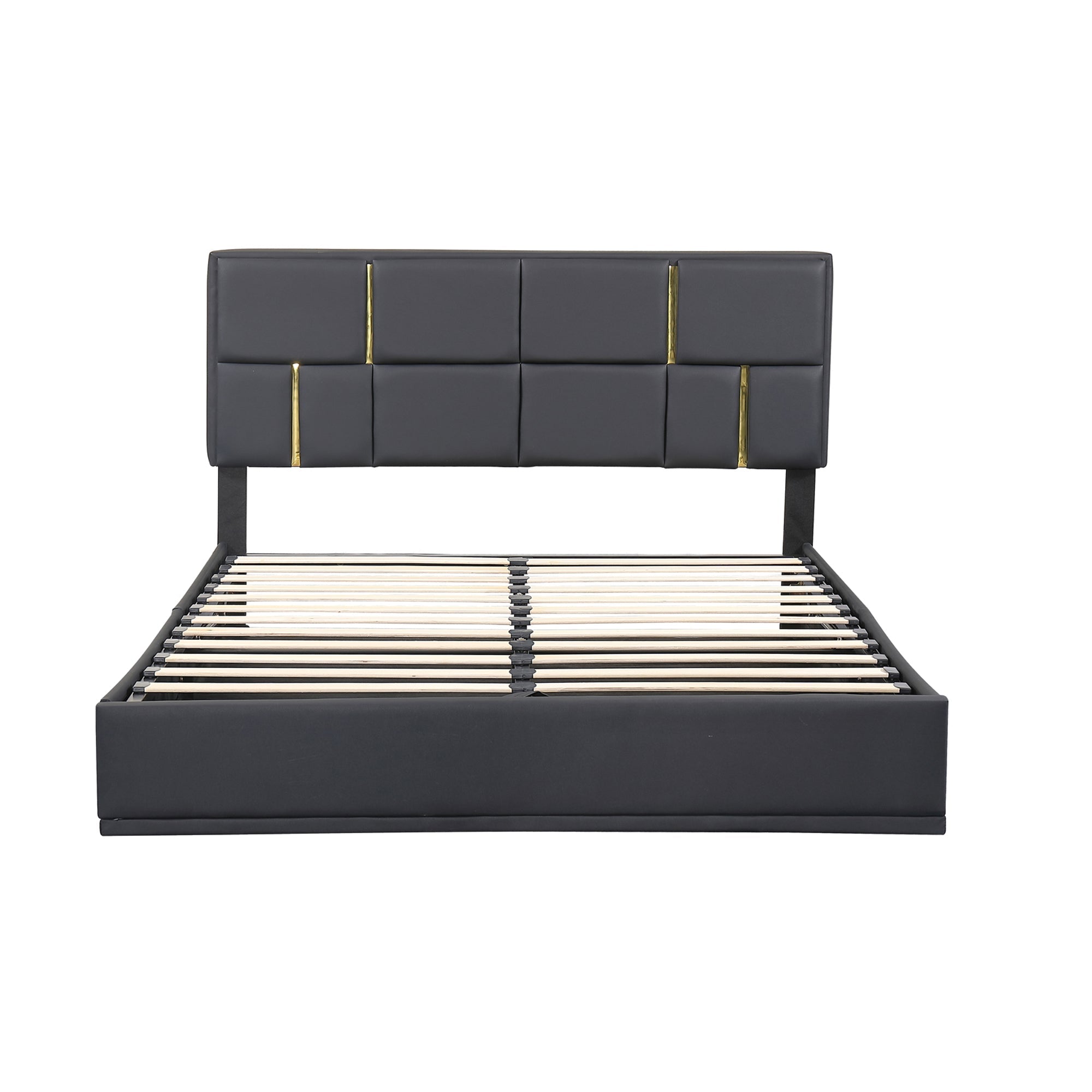 Bellemave® Queen Size Upholstered Platform Bed with Hydraulic Storage System,Storage Ottoman with Metal Legs,Black - Bellemave